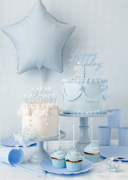Acryl Kuchentopper ''Happy Birthday'', hellblau