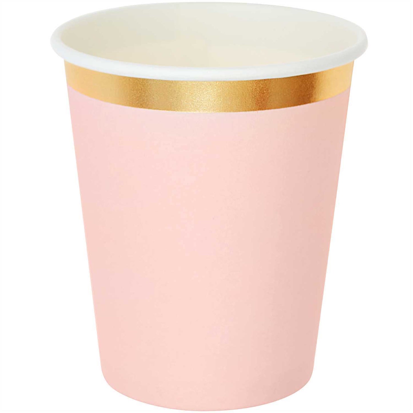 Pappbecher in rosa mit Goldrand, passen perfekt zu Kindergeburtstagen mit dem Motto Einhorn, Fee, und Prinzessin.