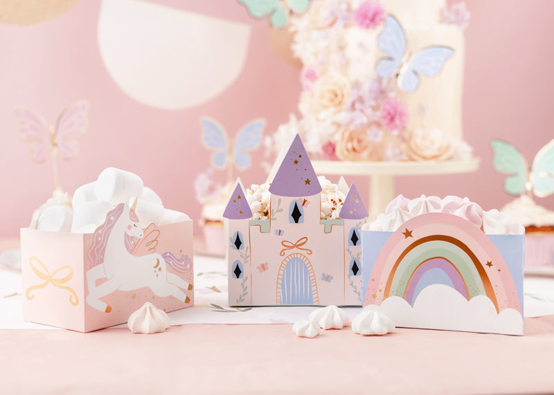Einhorn Schloss Regenbogen Snackboxen für Kindergeburtstag