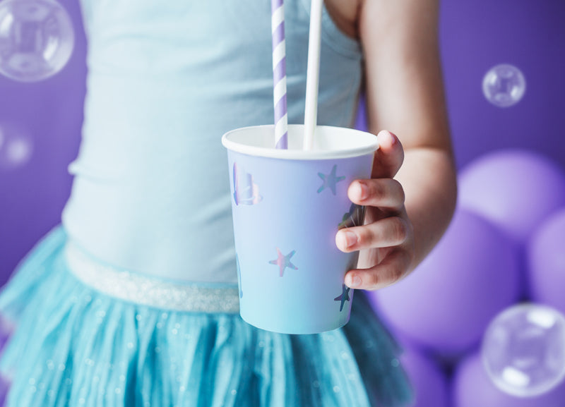 Becher für Meerjungfrauen Kindergeburtstag im Muschel Design 