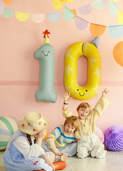 Folienballon bunt Zahl Partyhütchen (86cm) x4Kids