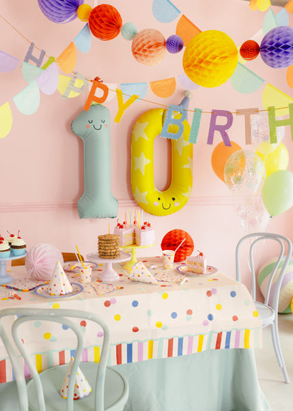 Folienballon bunt Zahl Partyhütchen (86cm) x4Kids